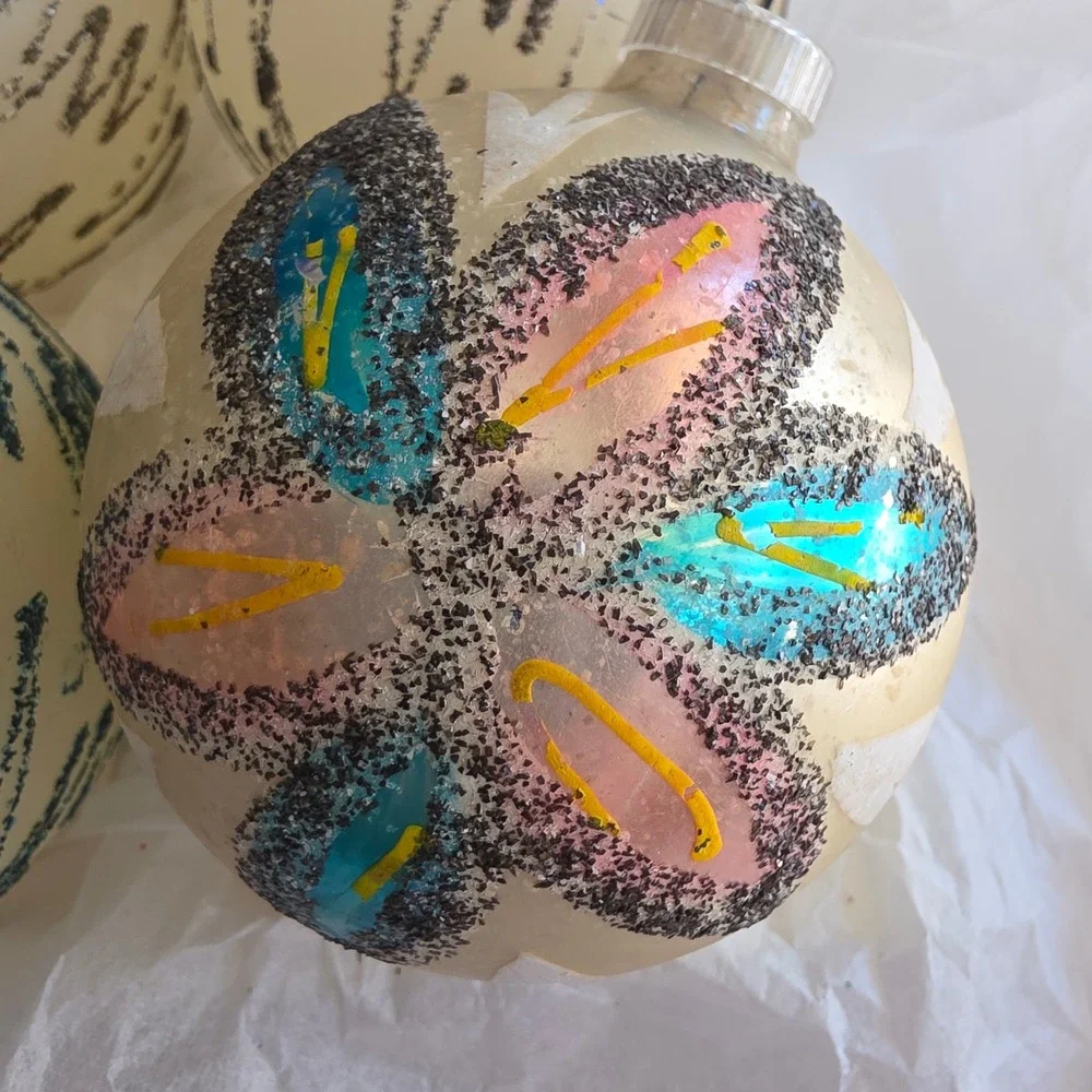 VTG West Germany Glass Christmas Ornaments Glitter Mica MCM D.B.G.M. Lot of 6